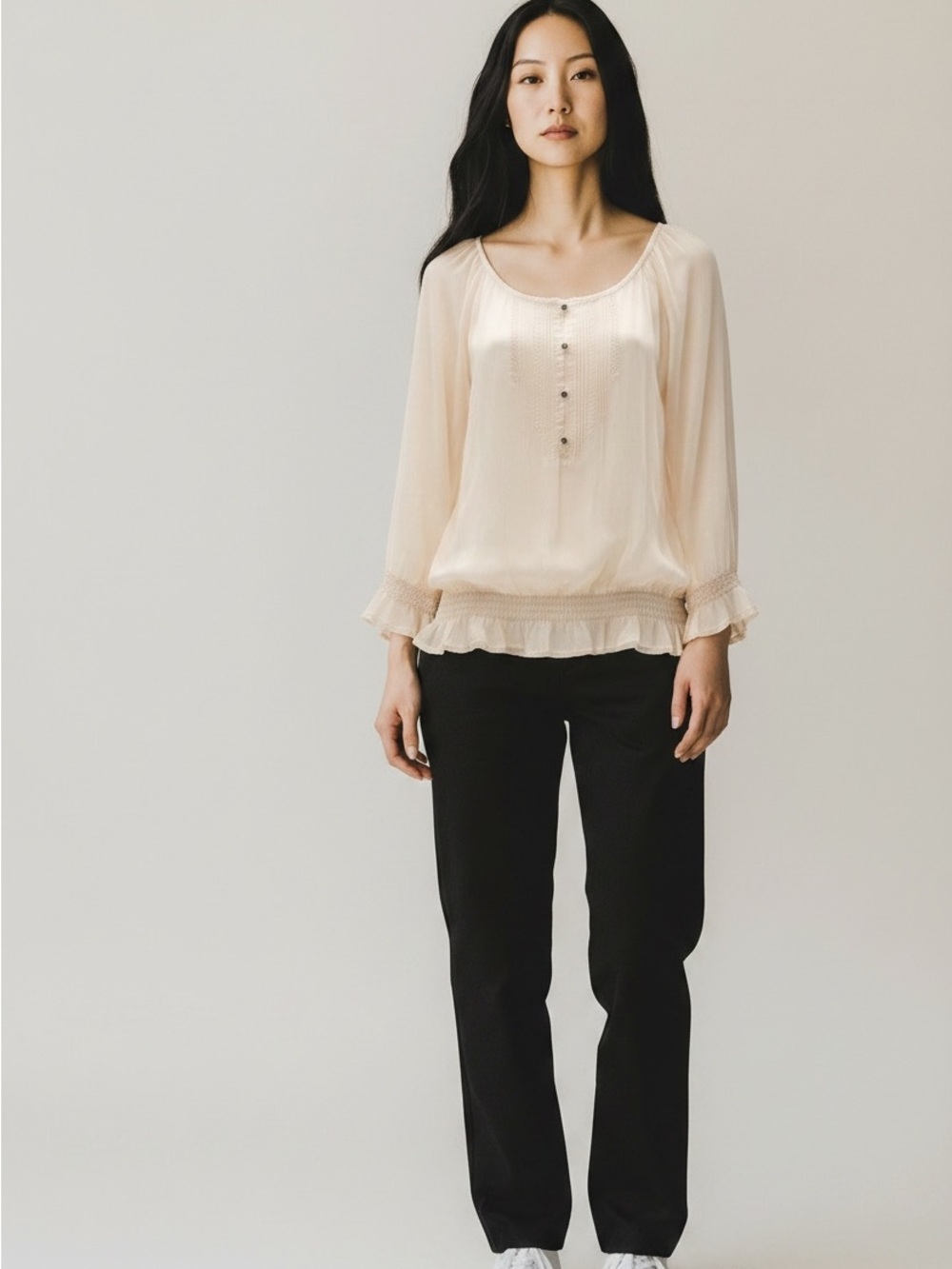 Dynamite Sheer Cream Peasant Blouse - Picture 2 of 3